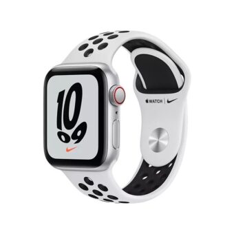 Apple Watch Nike SE (v2) Cellular (40mm) ezüst alumínium tok, platina/fekete szilikon Nike sportszíjas okosóra