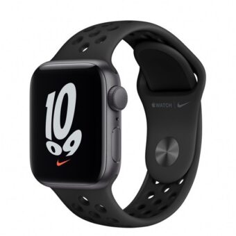 Apple Watch Nike SE (v2) GPS-es (40mm) asztroszürke alumínium tok, fekete szilikon Nike sportszíjas okosóra