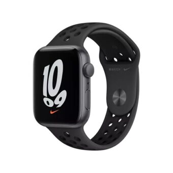 Apple Watch Nike SE (v2) GPS-es (44mm) asztroszürke alumínium tok, fekete szilikon Nike sportszíjas okosóra