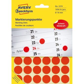 Avery 3374 18mm 1056db-os piros jelölőpont