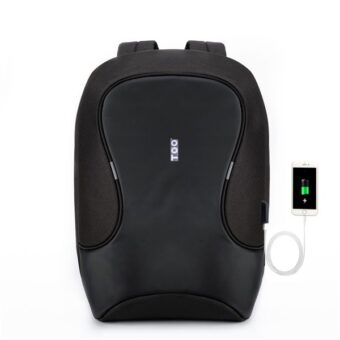 TOO 15,6″ lopásbiztos/vízálló/USB portos fekete hátizsák