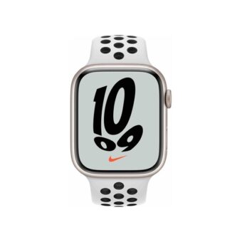 Apple Watch Nike S7 GPS-es (45mm) krém alumínium tok, platina/fekete szilikon Nike sportszíjas okosóra