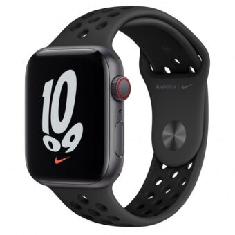 Apple Watch Nike SE (v2) Cellular (44mm) asztroszürke alumínium tok, fekete szilikon Nike sportszíjas okosóra