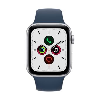 Apple Watch SE (v2) GPS-es (44mm) ezüst alumínium tok, kék szilikon sportszíjas okosóra