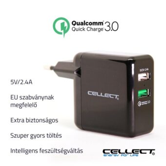 Cellect MTCB-QC3-2USB 2,4A univerzális 2x USB hálózati gyorstöltő