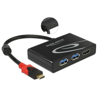 Delock 62854 USB 3.1 GEN 1 USB Type-C apa – 2x USB 3.0 Type-A anya + 1x HDMI anya adapter