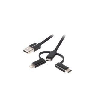 Lanberg 3in1 1,8m USB-A 2.0 – Micro-B + Lightning + USB-C fekete kábel