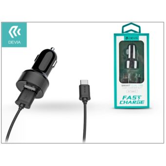 Devia ST301193 Smart 2,4A univerzális 2x USB fekete autós töltő + Type-C kábel