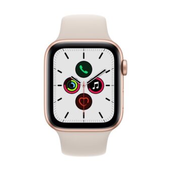 Apple Watch SE (v2) GPS-es (44mm) arany alumínium tok, krém szilikon sportszíjas okosóra
