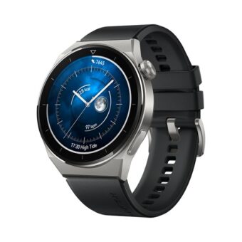 Huawei Watch GT 3 Pro (46mm) fekete szilikon pántos ezüst okosóra